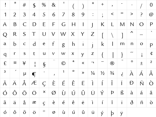 ITCLegacySans-Book Book  glyph index