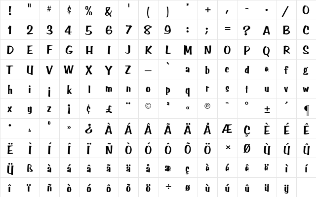 Benguiat Frisky CG Bold  glyph index