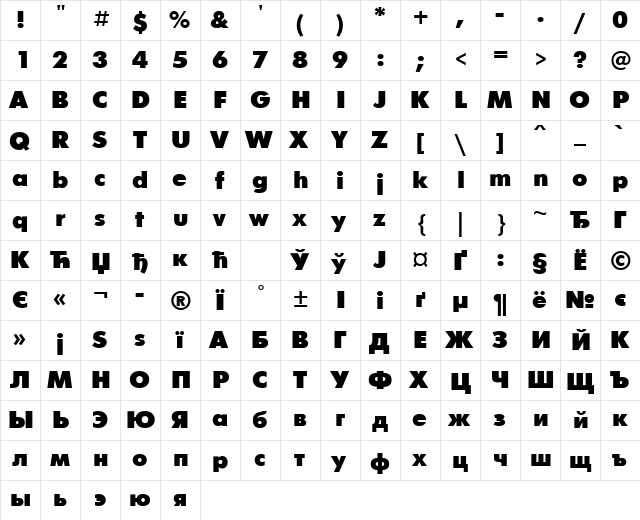 FuturisXCTT Bold  glyph index