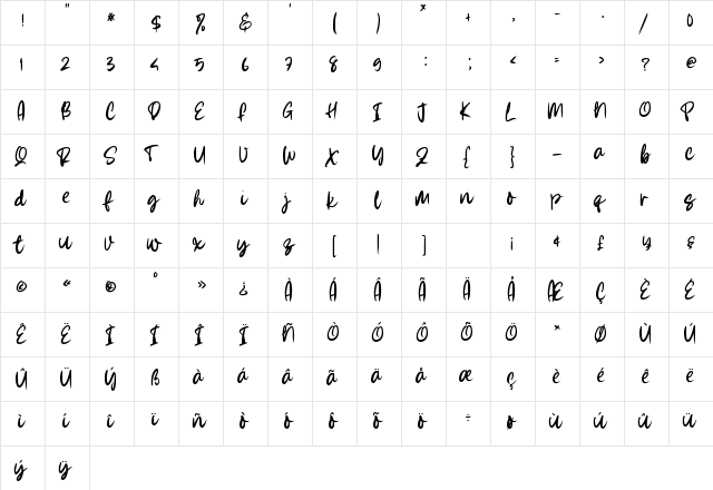 Summer Lovers Regular  glyph index