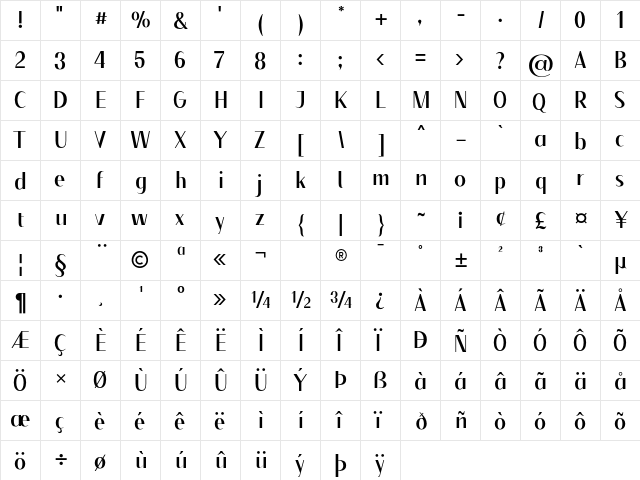 Floane Regular  glyph index