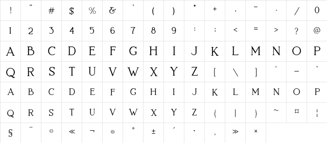 Lovelyn Regular  glyph index