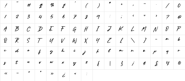 Bolognaise Regular  glyph index
