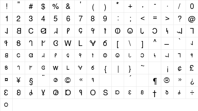 Netanjahu Regular  glyph index