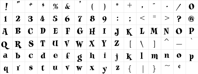 A&S Jiggy Roman Regular  glyph index
