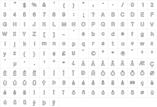 AG Book Rounded Medium Outline  glyph index