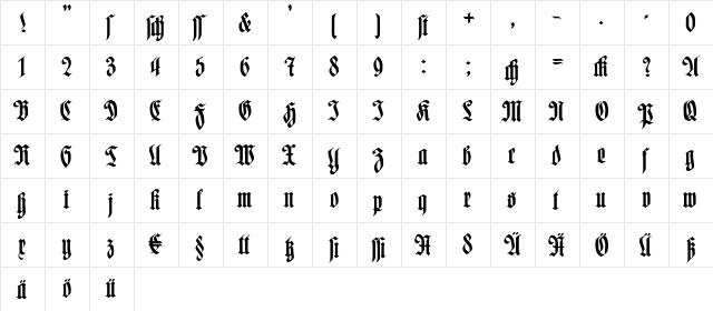 Hartwig-Schrift Regular  glyph index
