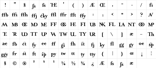 MrsEavesJustLig Bold  glyph index