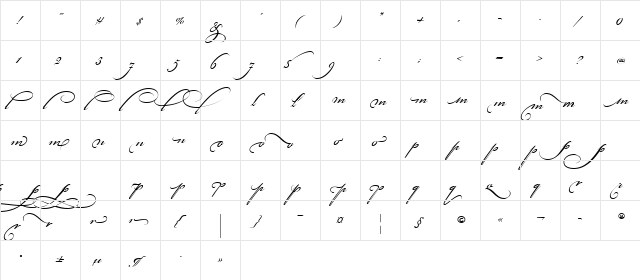 Bickham Script Alt Three Regular  glyph index
