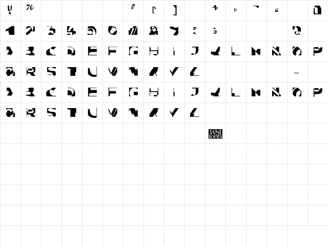 BizarreCaps Regular  glyph index