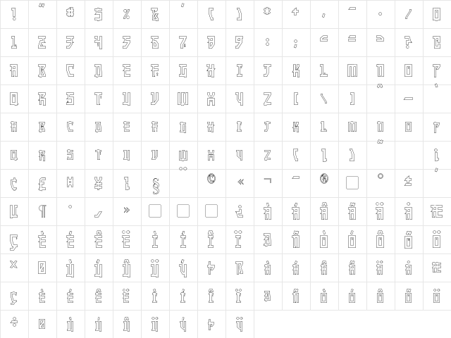 Manga Hollow Regular  glyph index