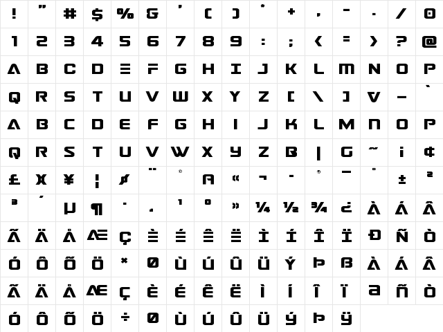 Astro Armada Expanded Regular  glyph index