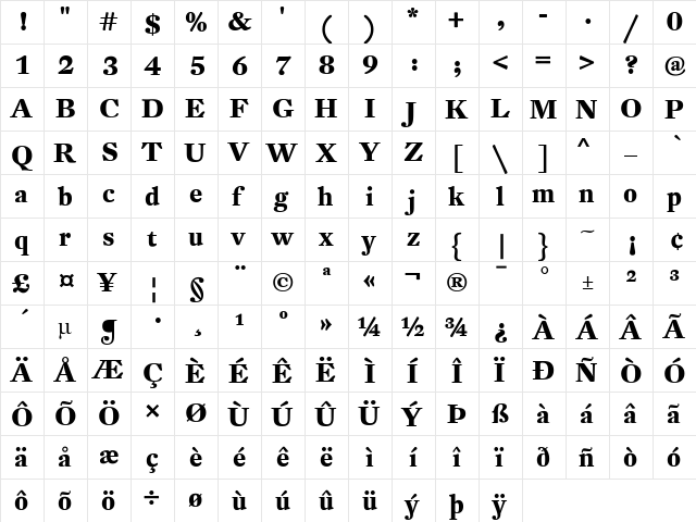 DTLFleischmannT Bold  glyph index