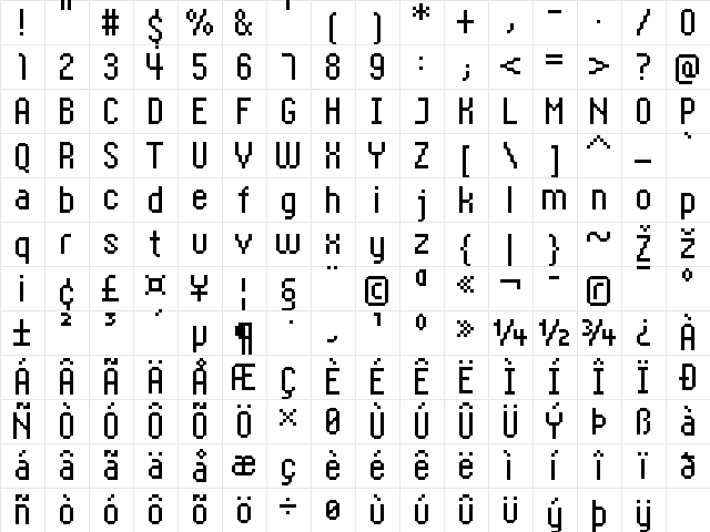 FFF Homepage Regular  glyph index