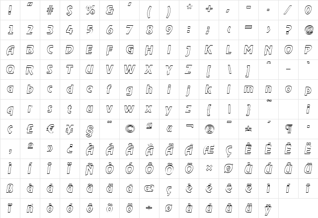 SalBeckerOutline BoldItalic  glyph index