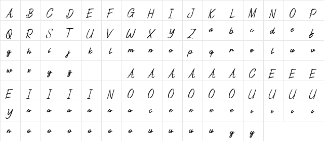 Reyburn Demo Script Regular  glyph index