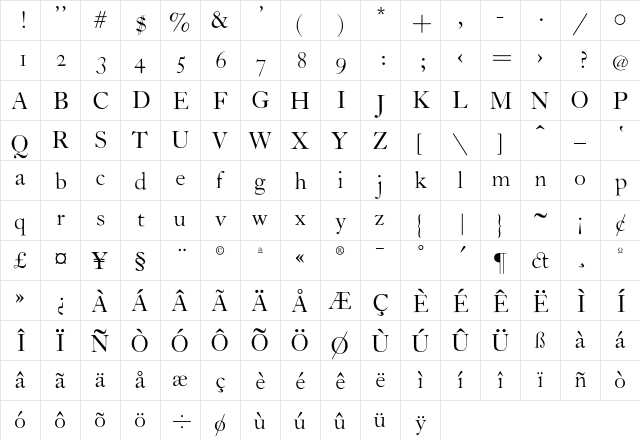 CaslonH Regular  glyph index