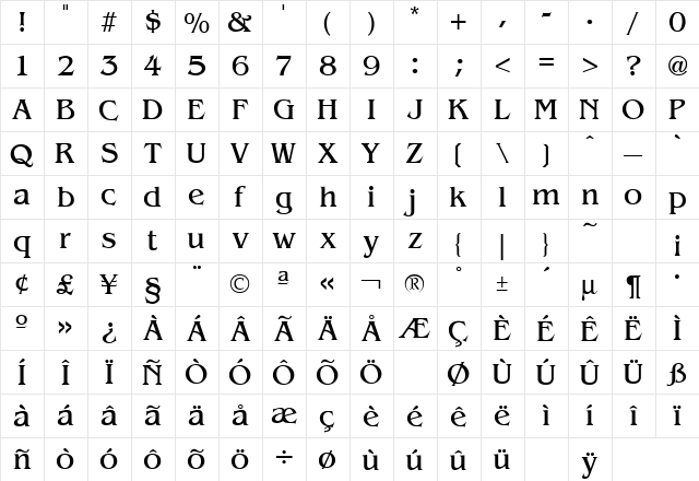 Benguiat Regular  glyph index