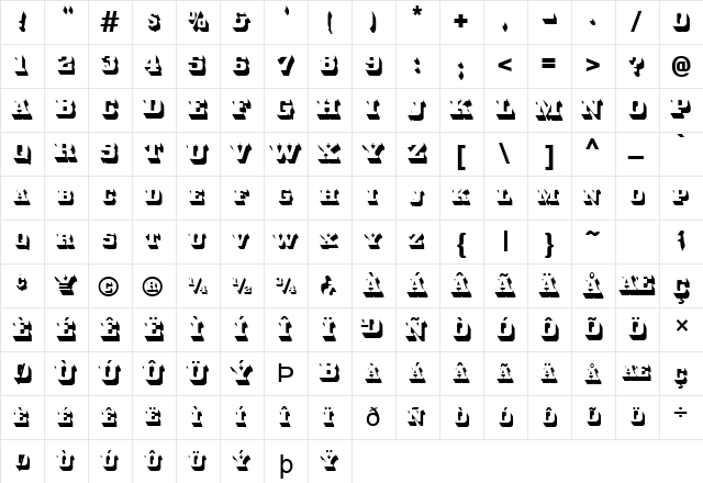 Three Dee Normal  glyph index