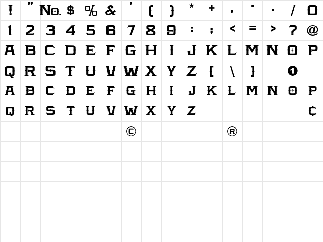 Amarillo Lhf Bold Regular  glyph index