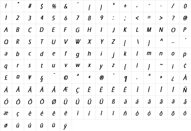 Eras-Medium-Medium Cn BI Bold Italic  glyph index