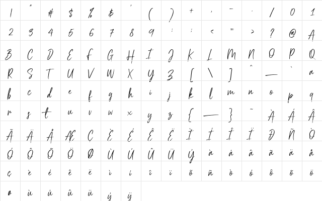 Scriptyca Regular  glyph index