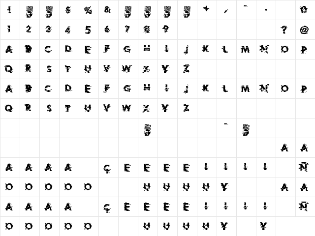 Extreme Glitch Regular  glyph index