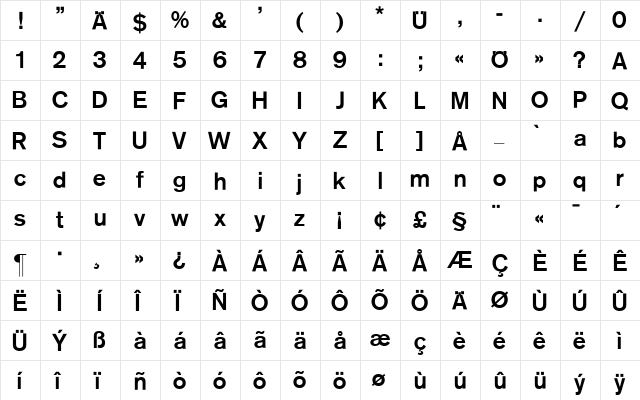 Sh Ad Grotesk Medium Regular  glyph index