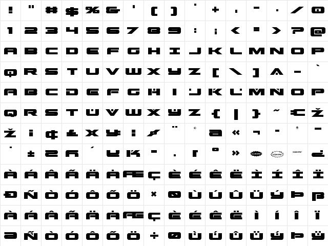 Predataur Regular  glyph index
