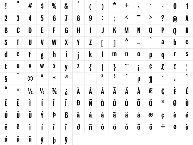 Gnuolane Regular  glyph index