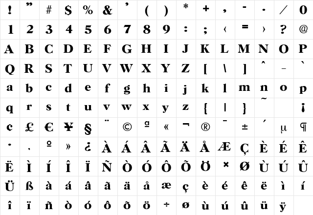 HorshamSerial Bold  glyph index