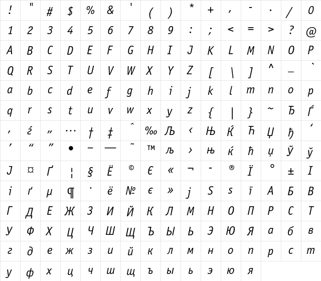 OfficinaSansC Regular  glyph index