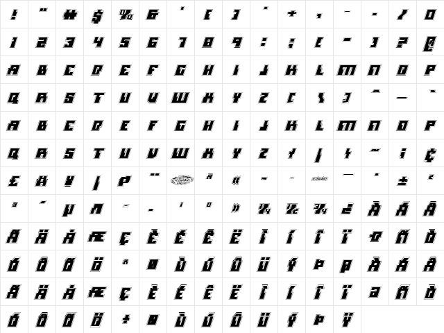 Micronian Academy Italic Italic  glyph index