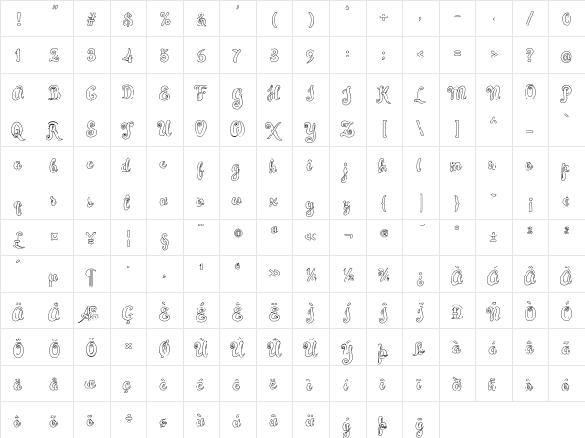 Simplisicky Regular  glyph index