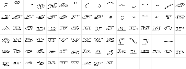Bullet Train Regular  glyph index