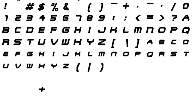 SNFU HeavyOblique  glyph index