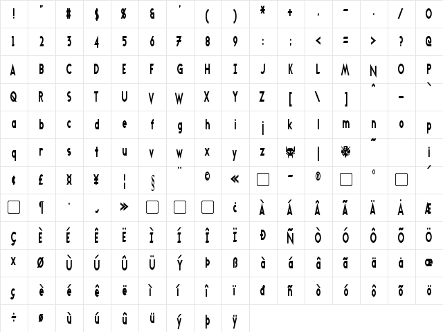 Transmetals Condensed Regular  glyph index