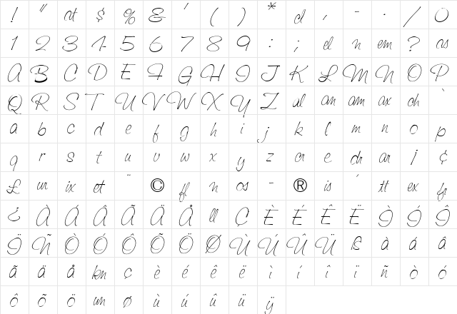TFSaginaw Light  glyph index