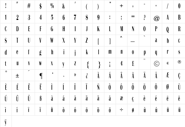 Metronome Gothic CG Regular  glyph index