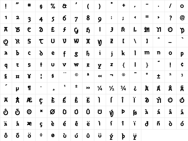 AmherstFraktur LT Std Heavy Regular  glyph index