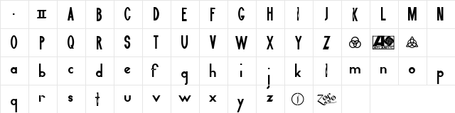 Zeppelin 2 Regular  glyph index