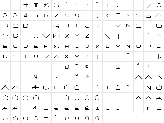 Artlookin Bold  glyph index