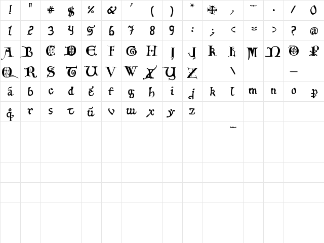 12th century caps Regular  glyph index
