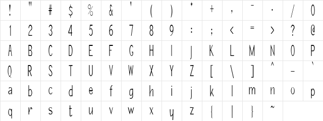 Mera Font Regular  glyph index