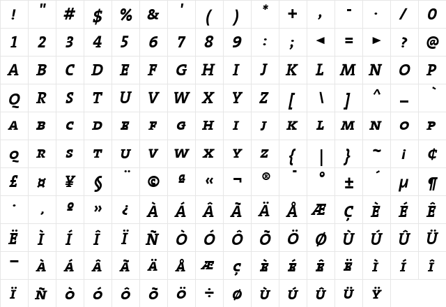 The Serif Bold- Regular  glyph index