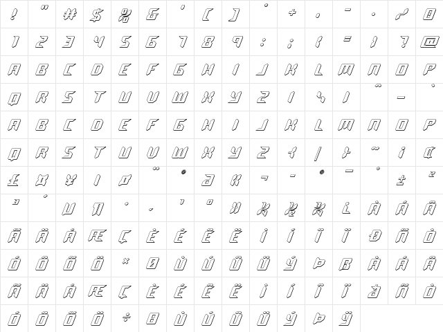 Robo-Clone Outline Outline  glyph index