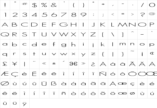 MicroSerif-Light Wd Regular  glyph index