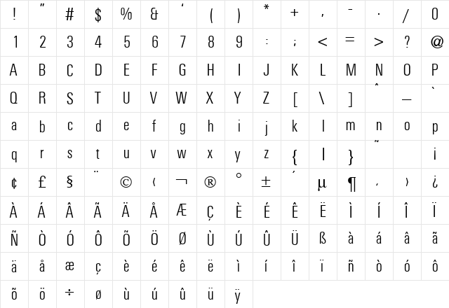 UniversalCLDB Normal  glyph index