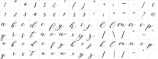 Hiters Script Regular  glyph index