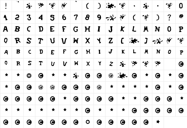 SoupRunny Regular  glyph index